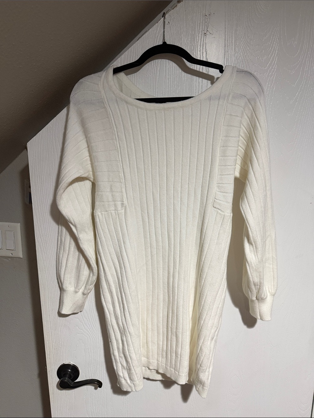 Women's white Ribbed Long Sleeve Dress